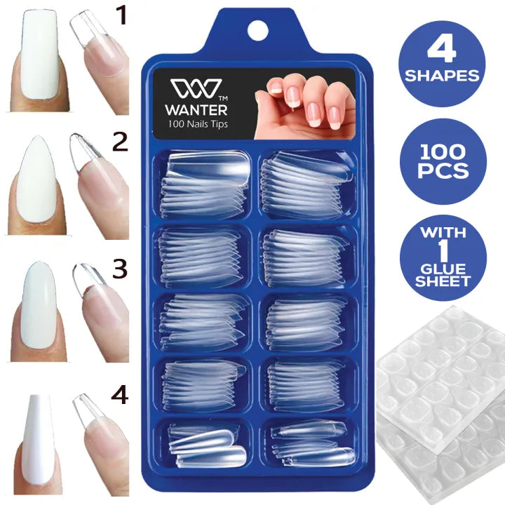 Wanter 100pcs transparent color artificial nails kit